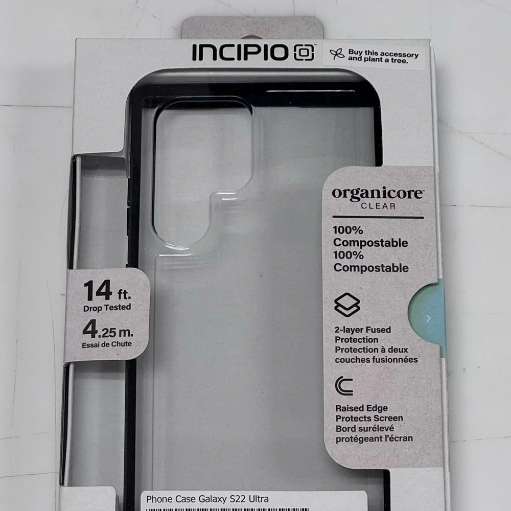 Samsung Galaxy S22 Ultra Incipio Clear Phone Case with Black Trim.